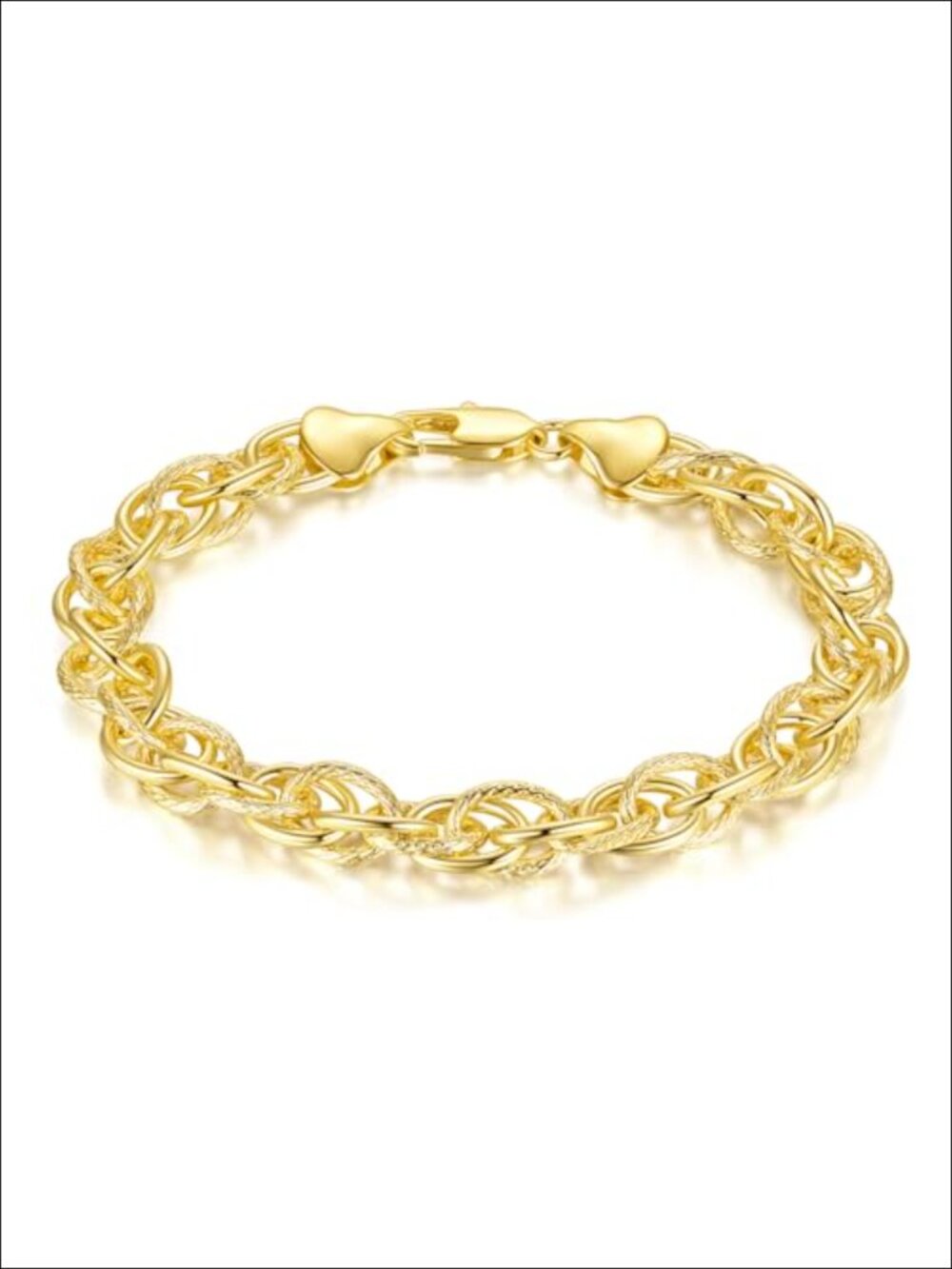 14K Gold Plated Dense Rope Chain Bracelet, Adjustable for Men and Women
